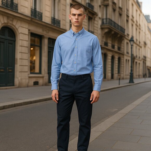 Lands' End Mens Blue Dress Shirt Timeless Elegance - Picture 3 of 3